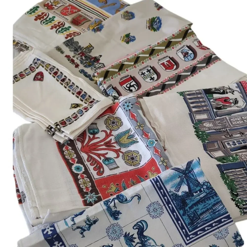 RARE‎ LOT Vintage Tablecloths Napkins Scandinavia Germany Dutch Maps 60s 70s EUC